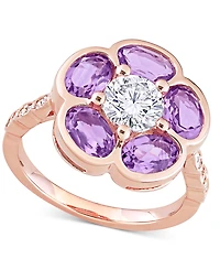 Amethyst (2 ct. t.w.) & White Topaz (1 ct. t.w.) Flower Ring in Rose Gold-Plated Sterling Silver