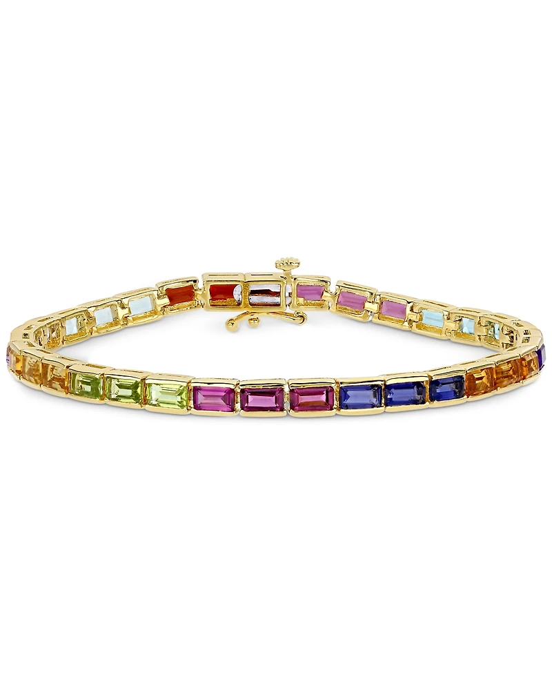 Multi-Gemstone Baguette Link Bracelet in 18k Gold-Plated Sterling Silver