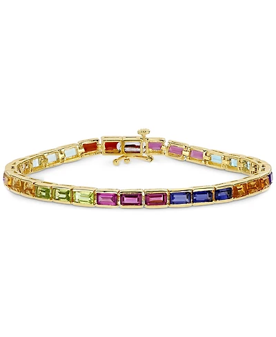 Multi-Gemstone Baguette Link Bracelet in 18k Gold-Plated Sterling Silver