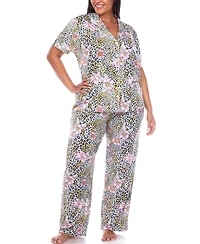 White Mark Plus Short Sleeve Pants Tropical Pajama Set, 2-Piece