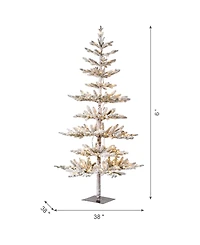 Glitzhome Deluxe Pre-Lit Flocked Pine Artificial Christmas Tree with 300 Warm White Lights, 6'
