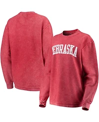 Women's Scarlet Nebraska Huskers Comfy Cord Vintage-Like Wash Basic Arch Pullover Sweatshirt