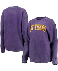 Women's Purple Lsu Tigers Comfy Cord Vintage-Like Wash Basic Arch Pullover Sweatshirt