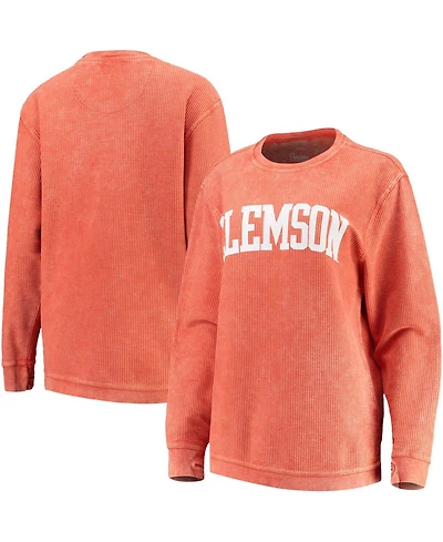 Women's Clemson Tigers Comfy Cord Vintage-Like Wash Basic Arch Pullover Sweatshirt