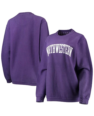 Women's Purple Northwestern Wildcats Comfy Cord Vintage-Like Wash Basic Arch Pullover Sweatshirt