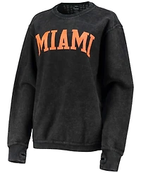 Women's Black Miami Hurricanes Comfy Cord Vintage-Like Wash Basic Arch Pullover Sweatshirt