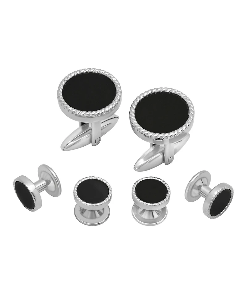 Men's Resin Tuxedo in Stainless Steel Stud and Cufflink Set - 3 Pieces