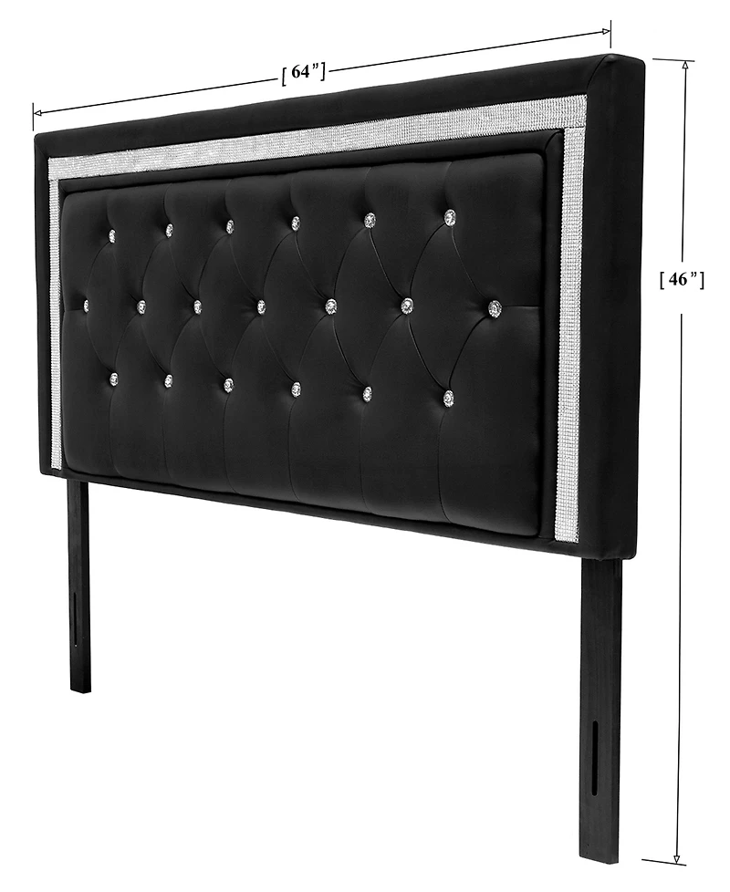 Maria Faux Leather Upholstered Headboard Tufted Crystals Rhinestone, Full/Queen