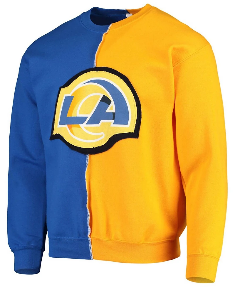 Men's Royal, Gold-Tone Los Angeles Rams Split Center Pullover Sweatshirt
