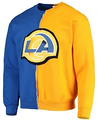 Men's Royal, Gold-Tone Los Angeles Rams Split Center Pullover Sweatshirt