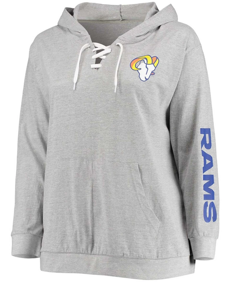 Women's Plus Size Heathered Gray Los Angeles Rams Lace-Up Pullover Hoodie
