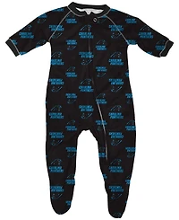 Infant Boys and Girls Black Carolina Panthers Piped Raglan Full Zip Sleeper
