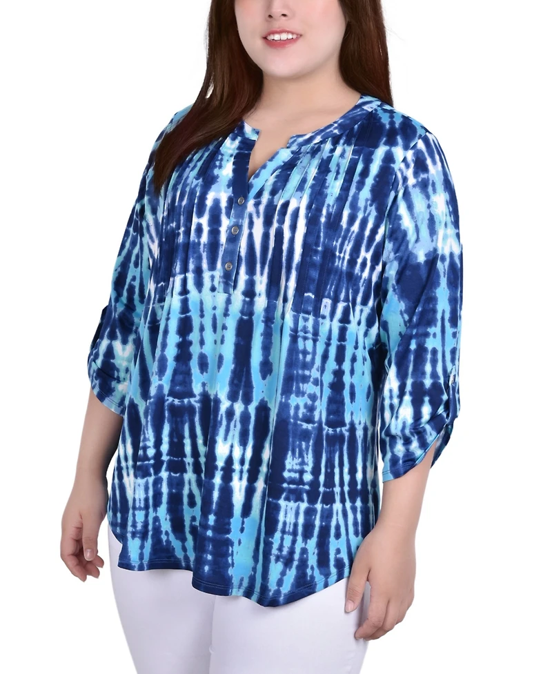 Ny Collection Plus Size Knit 3/4 Sleeve Roll Tab Top