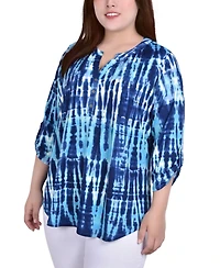 Ny Collection Plus Size Knit 3/4 Sleeve Roll Tab Top
