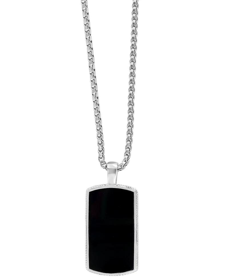 Effy Men's Black Agate Dog Tag 22" Pendant Necklace in Sterling Silver