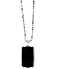 Effy Men's Black Agate Dog Tag 22" Pendant Necklace in Sterling Silver