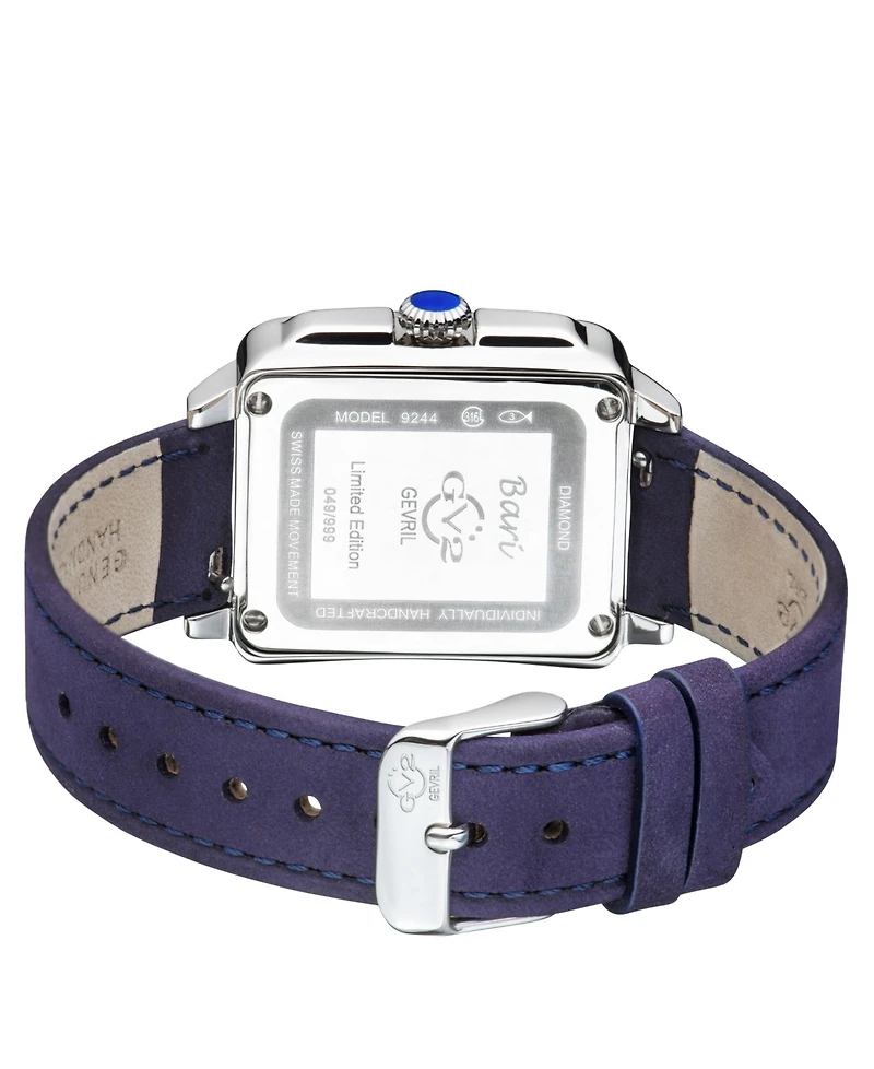 GV2 Women's Bari Tortoise Blue Leather Swiss Quartz Strap Watch 34 mm