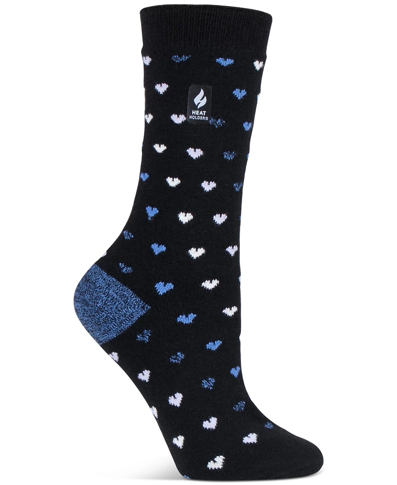 Heat Holders Women's Ultra Lite Orchid Hearts Crew Socks