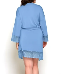 Olivia Plus Soft Viscose Robe with Lace Trim and Waist Tie