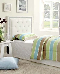 Maria Faux Leather Upholstered Headboard Tufted Crystals Rhinestone, Full/Queen