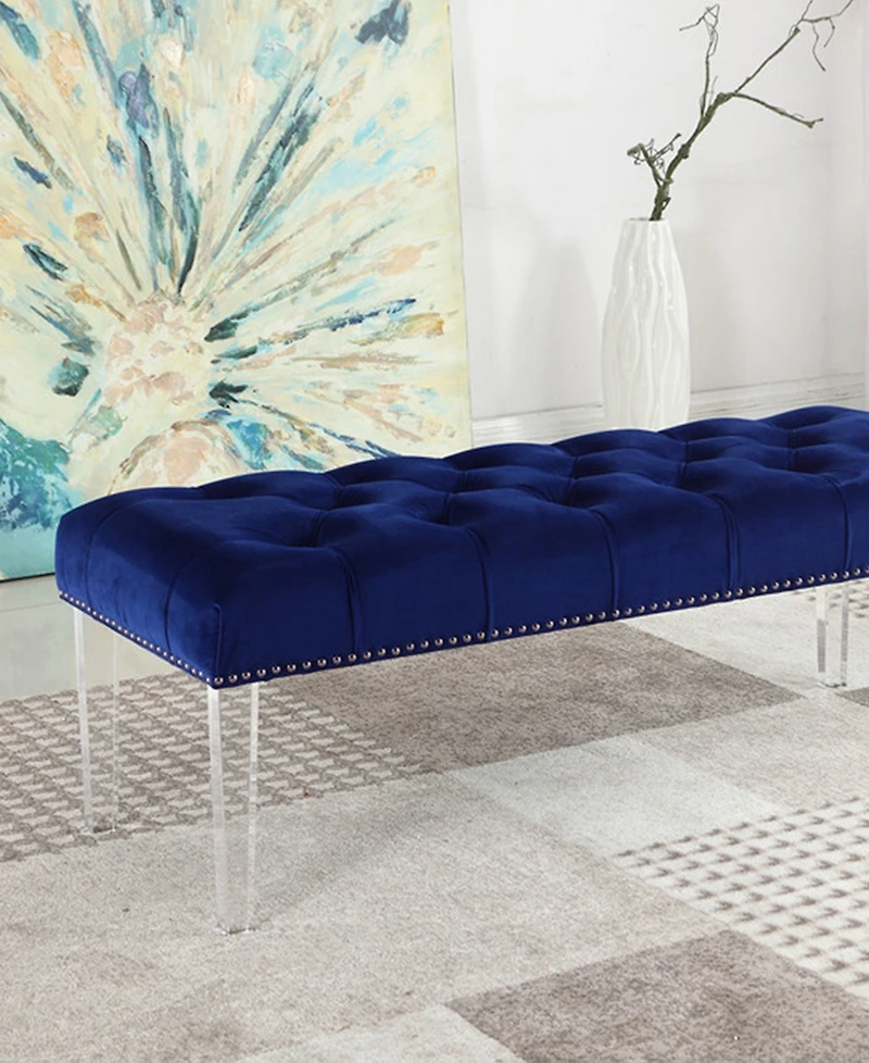 Thomas Suede Upholstered Tufted Bench with Acrylic Legs