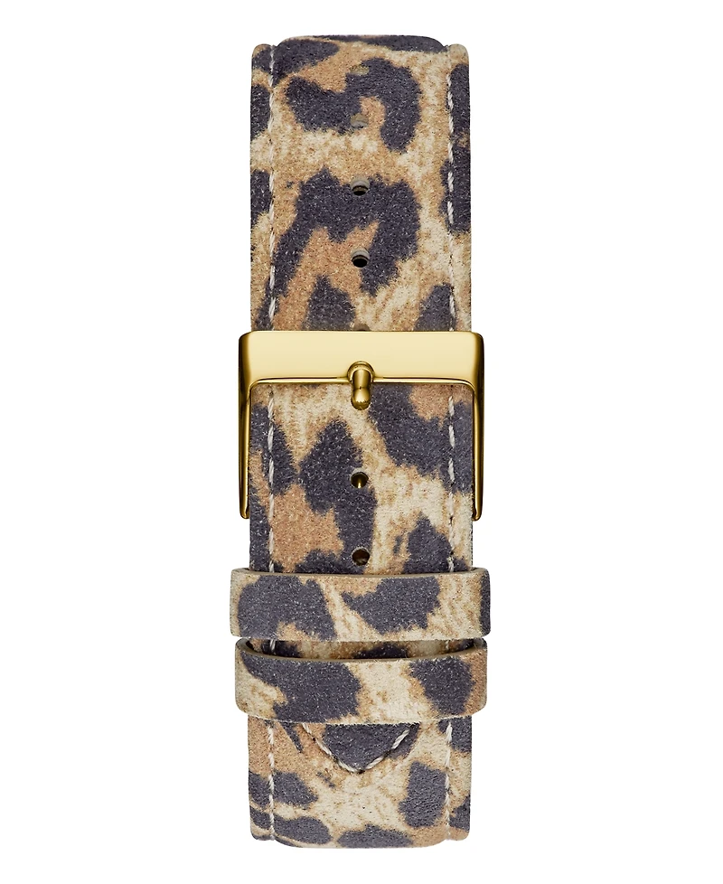 Guess Women's Gold-Tone Glitz Animal Print Genuine Leather Strap Multi-Function Watch, 40mm