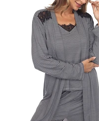 Women's 3 Piece Striped Pajama Robe Set