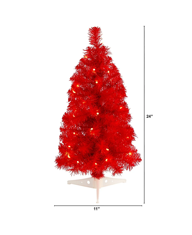 Red Artificial Christmas Tree with 35 Led Lights and 72 Bendable Branches, 2'