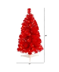 Red Artificial Christmas Tree with 35 Led Lights and 72 Bendable Branches, 2'