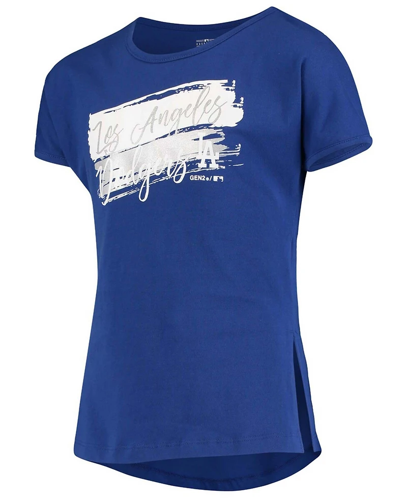 Big Girls Royal Los Angeles Dodgers Brush Stroke Dolman T-shirt