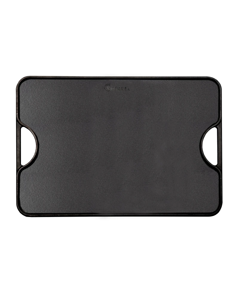 Victoria Large Rectangular Reversible Cast Iron Griddle, Solid, 20" x 14", Seasoned