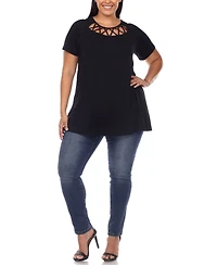 White Mark Plus Crisscross Cutout Short Sleeve Top