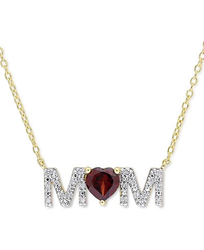 Rhodolite Garnet (4/5 ct. t.w.) & Diamond (1/10 ct. t.w.) Mom 18" Pendant Necklace in 18k Gold-Plated Sterling Silver
