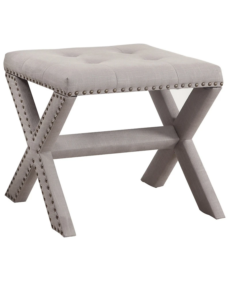 Lincoln Linen Blend Accent Bench with Champagne Nail Heads