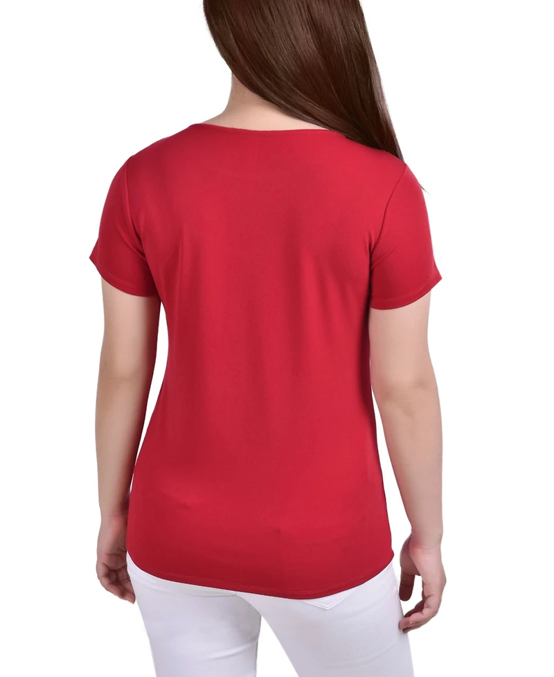 Ny Collection Petite Short Sleeve Crepe Knit Top