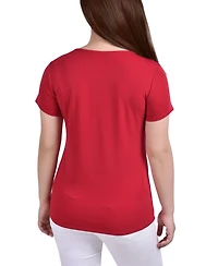 Ny Collection Petite Short Sleeve Crepe Knit Top