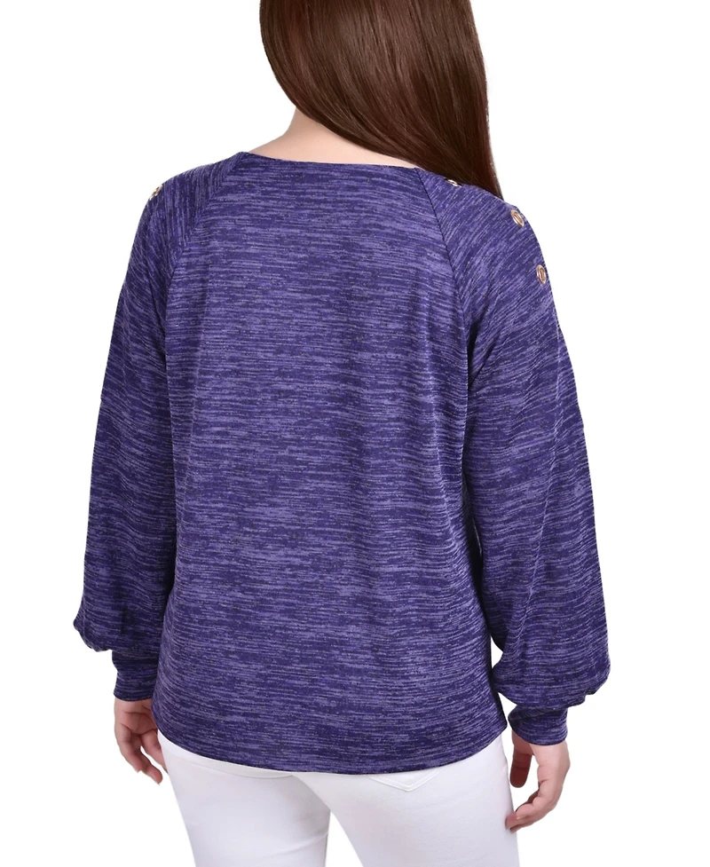 Petite Long Sleeve Shoulder Cutout Tunic Top