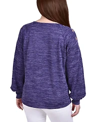 Petite Long Sleeve Shoulder Cutout Tunic Top