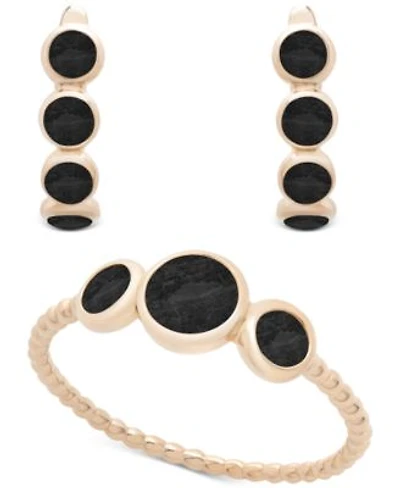 Onyx Or Dyed Green Jade Bezel Ring Earring Collection In 14k Gold Plated Sterling Silver