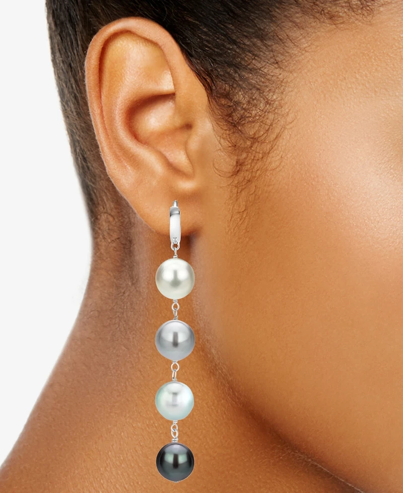 Multicolor Cultured Freshwater Pearl (10mm) Linear Drop Earrings in Sterling Silver