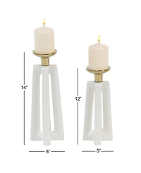 CosmoLiving by Cosmopolitan Set of 2 White Ceramic Modern Candle Holder, 12", 14"
