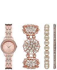 Folio Women's Rose Gold-Tone Bracelet Watch Gift Set, 27mm