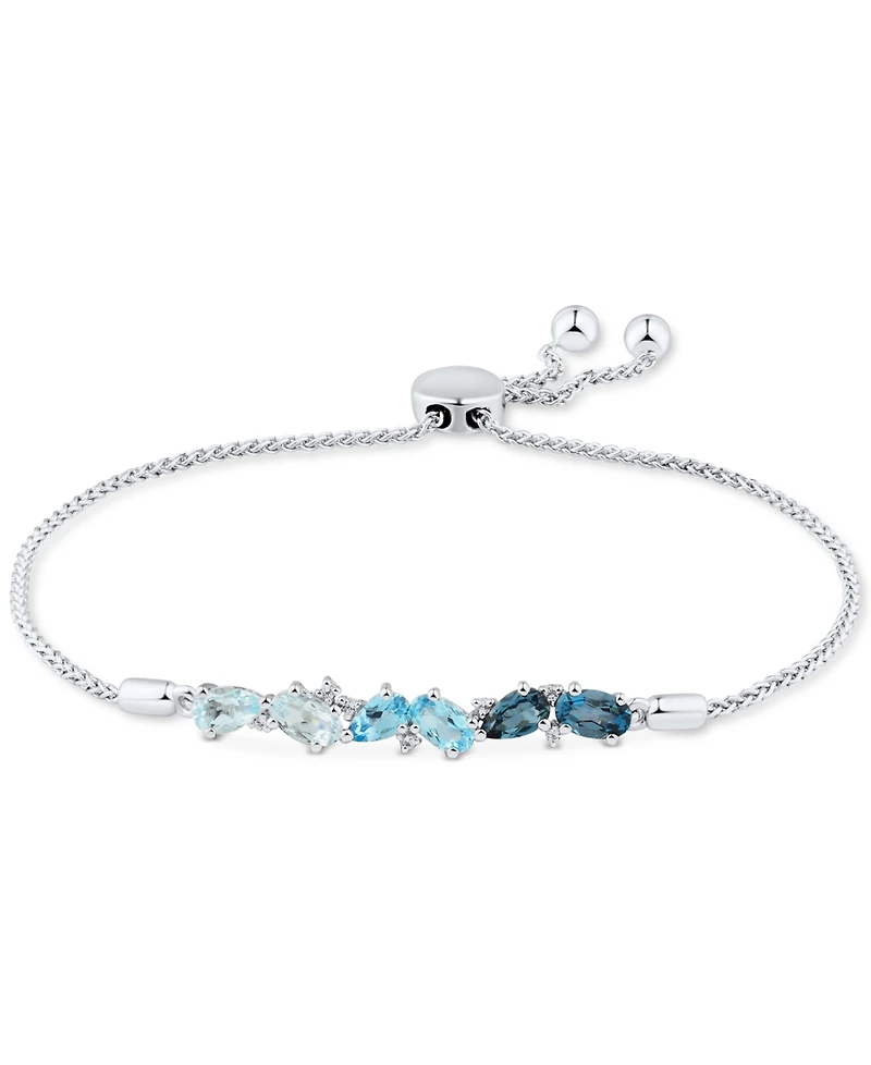 Blue Topaz (1-5/8 ct. t.w.) & White Topaz (1/20 ct. t.w.) Bolo Bracelet in Sterling Silver