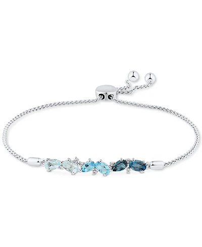 Blue Topaz (1-5/8 ct. t.w.) & White Topaz (1/20 ct. t.w.) Bolo Bracelet in Sterling Silver