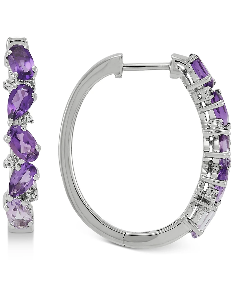 Amethyst (2 ct. t.w.) & White Topaz (1/10 ct. t.w.) Small Hoop Earrings in Sterling Silver, 1"