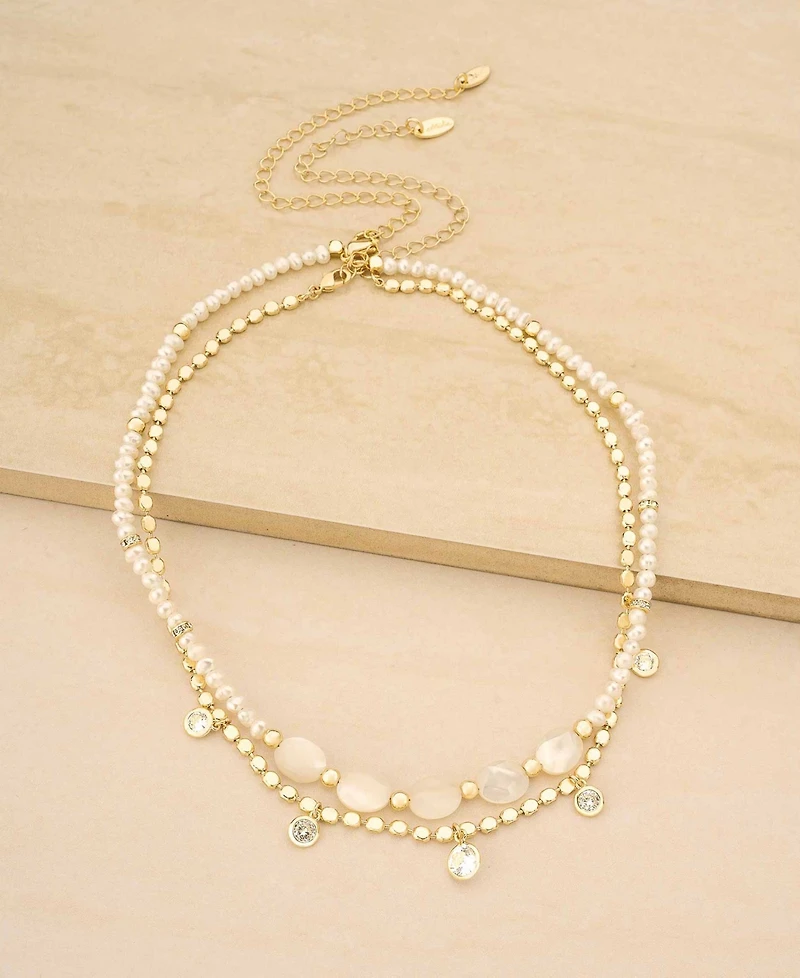 Ettika Pearl Beaded Gold-Plated Chain Necklace Set