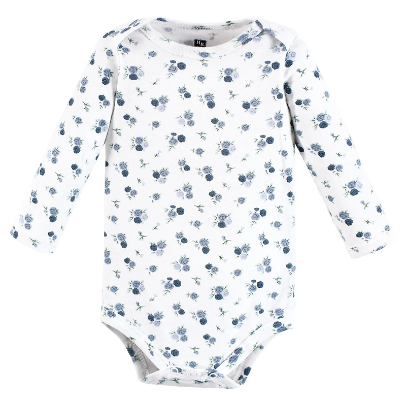 Hudson Baby Baby Girls Hudson Cotton Long-Sleeve Bodysuits, Blue Toile 5-Pack, 18-24 Months