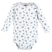 Hudson Baby Baby Girls Hudson Cotton Long-Sleeve Bodysuits, Blue Toile 5-Pack, 18-24 Months