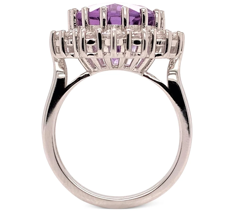Amethyst (10 ct. t.w.) & White Topaz (2 ct. t.w.) Oval Halo Ring in Sterling Silver (Also in Mystic Quartz & Green Quartz)