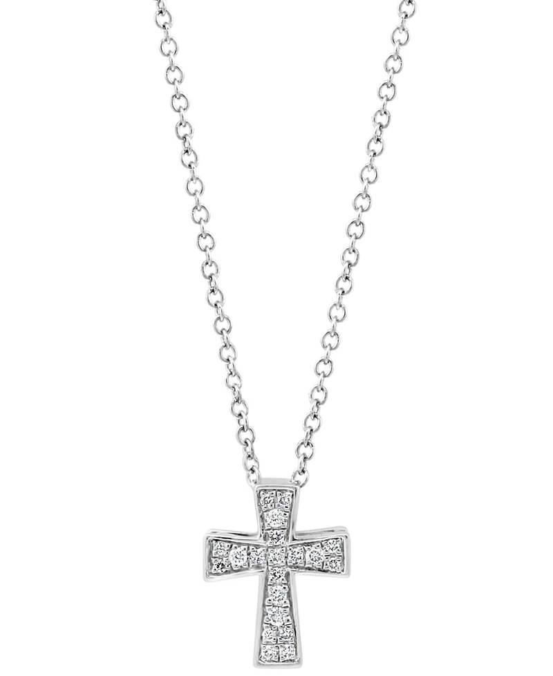Effy Diamond Cross 18" Pendant Necklace (1/10 ct. t.w.) in Sterling Silver